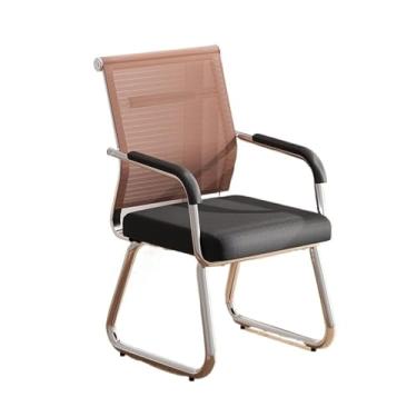Imagem de KHUTRW3D Cadeira de escritório clássica confortável cadeira de conferência traseira de malha cromada base de metal para escritório em casa cadeira de estudo cadeira de trabalho (marrom)