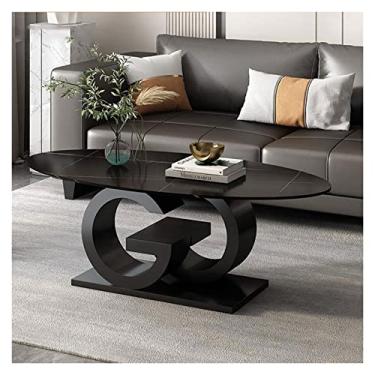 Imagem de Mesa de centro moderna com base de metal para sala de estar, mesa central oval, mesa de chá moderna e resistente, mesa de coquetel de sofá para cozinha, varanda, escritório, sala de reuniões, fácil