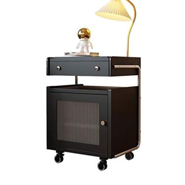 Imagem de Mesa de canto móvel moderna para sofá-cama, mesa lateral estreita dobrável com prateleira de armazenamento e armário de armazenamento, mesa de cabeceira com rodas, mesa de lanche de sofá para pequenos