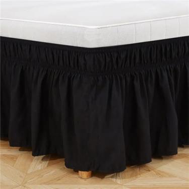 Imagem de OMIREL Saia de cama plissada, saia totalmente elástica, saia plissada de 30 cm, saias de cama plissadas de microfibra, macias, fáceis de cuidar, com saias elásticas ajustáveis, preto, 120 x 200 +