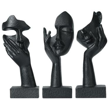 Imagem de Aris & Juno Conjunto de 3 peças de estátua de pensador - decoração de casa de escultura abstrata para sala de estar, mesa de escritório e decoração de quarto - adoráveis estatuetas de resina para