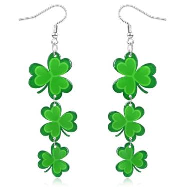 Imagem de Mintolex Brincos de Dia de São Patrício com pingente de trevo para mulheres, brincos de trevo de acrílico, joias irlandesas, presente com design verde festivo, acessórios para o dia de São Patrício