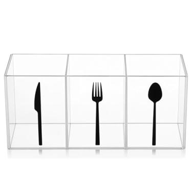 Imagem de YBEATY Organizador de talheres de prata, suporte de utensílios, faca de bancada, organizador de colher e garfo, cozinha, 3 seções, caixa de armazenamento de utensílios de mesa para uso interno e