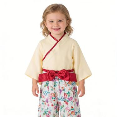 Imagem de Fantasia de quimono para meninas, conjunto de roupas de samurai para crianças, vestido de princesa japonês, fantasia de Halloween, cosplay, capa, capa bege