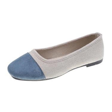 Imagem de Tênis feminino casual color block com boca rasa e bico redondo, cabedal macio, tamanho grande para uso versátil, Azul royal claro, 36