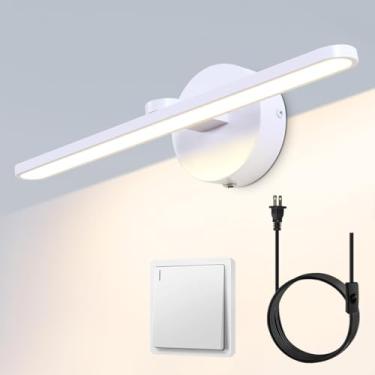 Imagem de MantoLite Luzes modernas, luminárias de banheiro de 40 cm sobre o espelho, barra de luz LED para banheiro, lâmpadas de parede brancas plugadas ou com fio, luzes brancas quentes de 12 W 3000 K para