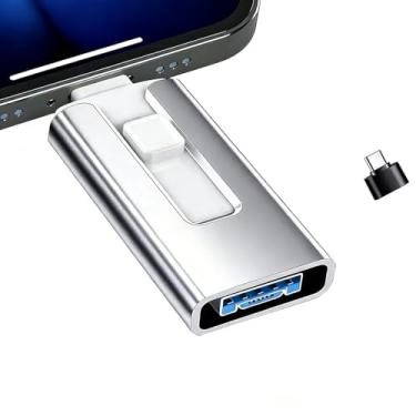 Imagem de Flash Drive para iPhone de 256 GB, cartão de foto para armazenamento de memória externa, faça backup e salve facilmente fotos de vídeos, pen drive USB de alta velocidade para iPhone/iPad/Android/PC