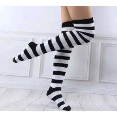 Imagem de Meia Até Joelho 7/8 Preta Com Listra Branca