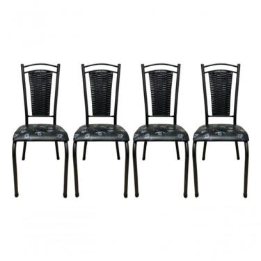 Imagem de Kit 4 Cadeira De Cozinha Tubular Aço Estofada Encosto Junco