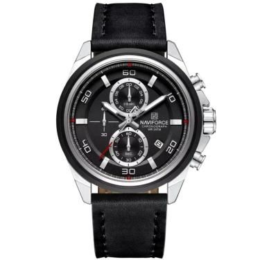 Imagem de Relógio Masculino Pulseira De Couro Genuíno Com Cronógrafo De Quartzo Esportivo 30m Prata