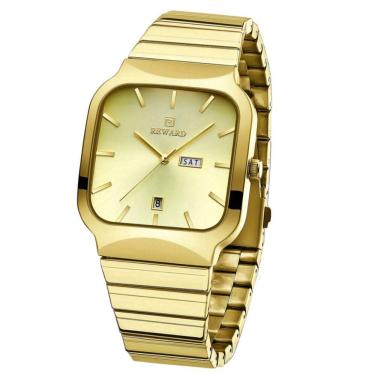 Imagem de Relógio De Quartzo Masculino Design Esportivo Quadrado Em Aço Inoxidavel Impermeavel Dourado