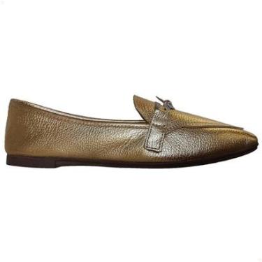 Imagem de Mocassim Feminino Couro Legitimo Casual Macio Leve Ouro Conforto-Feminino