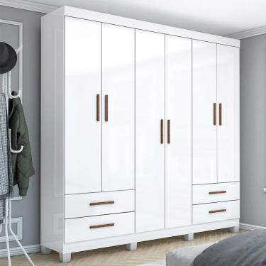 Imagem de Guarda-Roupa Casal Mondo 6 Portas 4 Gavetas com Pés Branco - Pnr Móveis