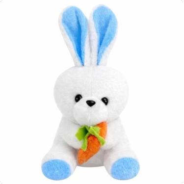 Imagem de Coelho Da Páscoa Pelúcia Com Cenoura Fofo Para Cestas E Mesa Cor Azul 