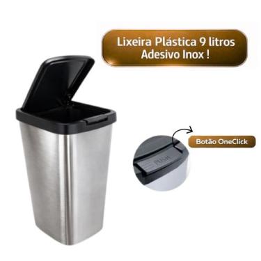 Imagem de Lixeira Plástica De Pia Cozinha Banheiro Adesivo Inox 9 Lts Click Labe