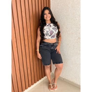 Imagem de Cropped Regata Canelado Estampada Gola Redonda