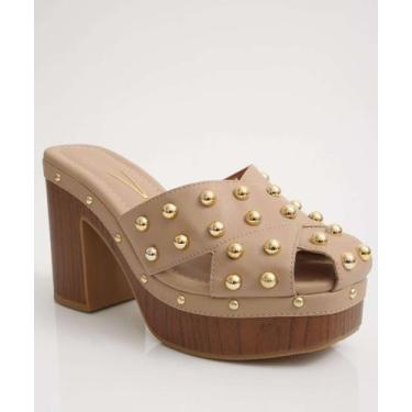 Imagem de Tamanco Feminino Salto Grosso Tachas Vizzano-11242, Bege, 36