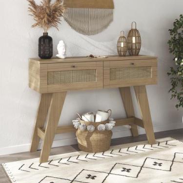 Imagem de Aparador em Palha 2 Gavetas com Vidro 110cm MDF Carvalho - Artely