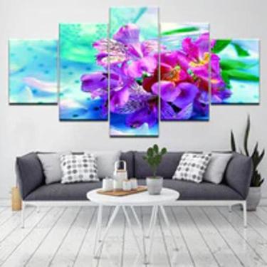 Imagem de Quadro Decorativo Mosaico De 5 Peças Orquídeas Coloridas