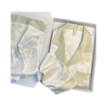 Imagem de Conjunto De Pijama Feminino De Outono Inverno Em Seda Gelada Com Cardi