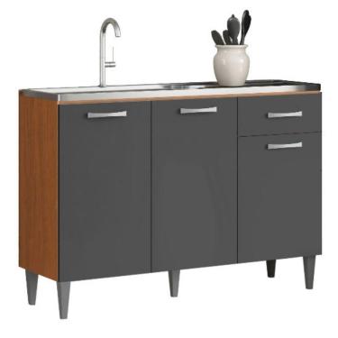 Imagem de Balcao Para Pia 3p 1g 120 Cm Mdp Atenas Cinamomo Grafite Armoveis