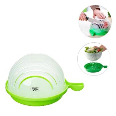 Imagem de Tigela Secador Escorredor Bowl Cortador Salada Frutas Legumes 2 Em 1 Pote Corta Facil Alimentacao Saudavel Sem Complicac