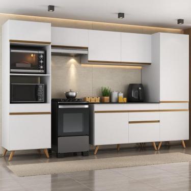 Imagem de Armário Cozinha Modulada Completa 314cm Com Balcão Veneza Multimóveis Mp3757 Branco/dourado