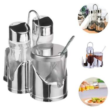 Imagem de Galheteiro Porta Azeite Sal Vinagre 3 Peças e Suporte P/ Guardanapo - 