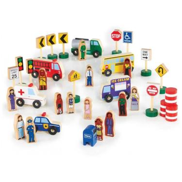 Imagem de Guidecraft Conjunto Educativo Essencial de Comunidade e Rodovia - Brinquedo de Madeira para Crianças