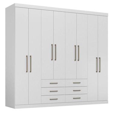 Imagem de Guarda Roupa Casal 8 Portas 6 Gavetas Master Branco Brilho - Santos Andirá