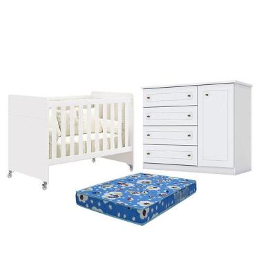 Imagem de Berço Americano Evolution 4 Em 1 Branco Acetinado Reller E Cômoda Americano Branco E Colchão Tendtudo - Henn