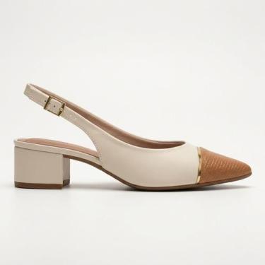 Imagem de Scarpin Slingback Beira Rio Salto Baixo Branco Off, Branco off, Camel,