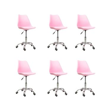 Imagem de Kit 06 Cadeiras Office Base Cromada Giratória Saarinen Rosa