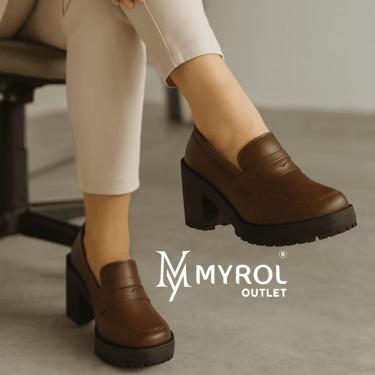 Imagem de Sapato Salto Medio Tratorado Mocassim Slip On Casual Marrom