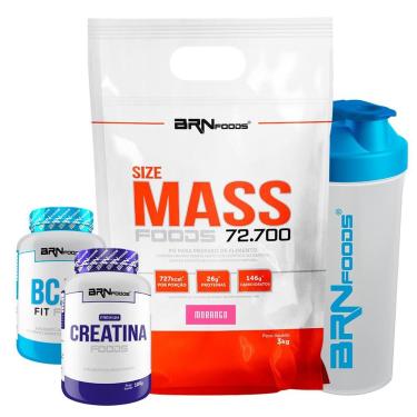 Imagem de KIT 1x Size Mass 3kg + Creatina 100g + BCAA Fit 100g + Coqueteleira - BRN Foods-Unissex