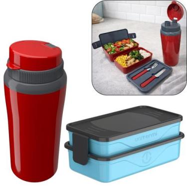 Imagem de Kit Marmita Fit Unitermi Talheres Divisórias Copo Térmico Miami 650ml 