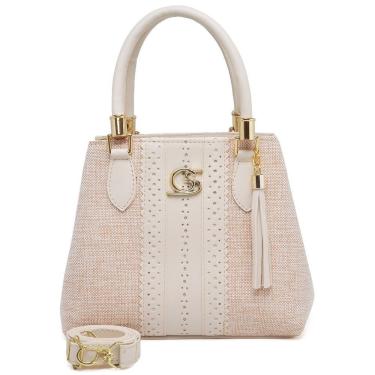 Imagem de Bolsa Feminina OEM Paris em Couro Sintético 18x10x23cm Marfim com Alça Transversal Regulável para Uso Diário