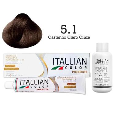 Imagem de Coloração 5.1 Castanho Claro Cinza + Oxi 06 Volumes 90ml  Itallian Col