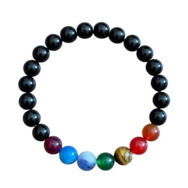 Imagem de Pulseira Ônix 7 Chakras Proteção Equilíbrio 8mm Pedra Natural Unissex 