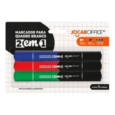 Imagem de Kit 3 Marcadores Quadro Branco 2 Em 1 Jocar Office 4 Cores