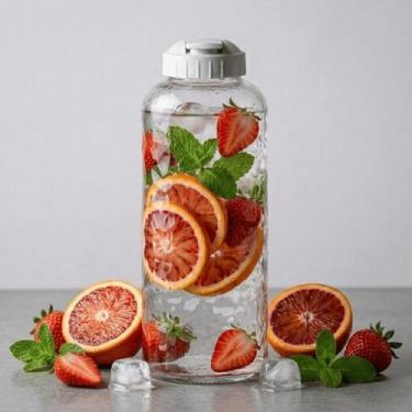 Imagem de Garrafa De Vidro 1300ml Limpeza Facil Tampa Branca Conserva Sucos Livr