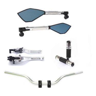 Imagem de Kit Guidão Street Manopla Retrovisor Manete Ybr Factor - NoBrand, Prat