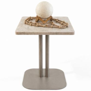 Imagem de Mesa Apoio Atria base dupla laca Champanhe Tampo Mármore Quartzito Taj Mahal