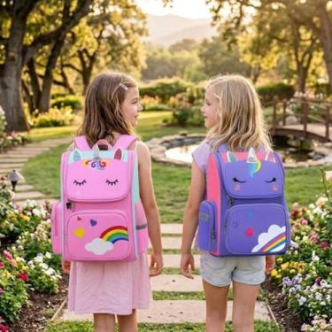 Imagem de Mochila Infantil Unicórnio Impermeável Grande Espaçosa Divisórias Conf