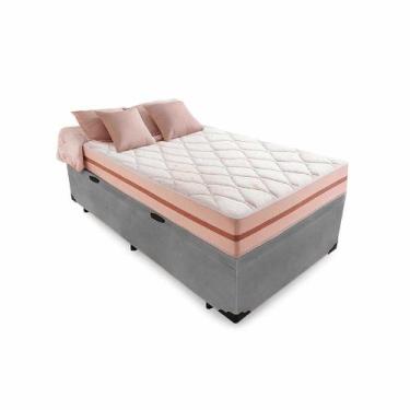 Imagem de Cama Box Baú Solteiro 88 Suede Cinza Com Colchão Pillow Angel Molas En