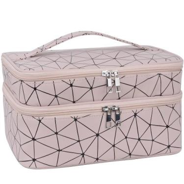 Imagem de Bolsa de maquiagem MKPCW grande de camada dupla com bolsa de pincel e 