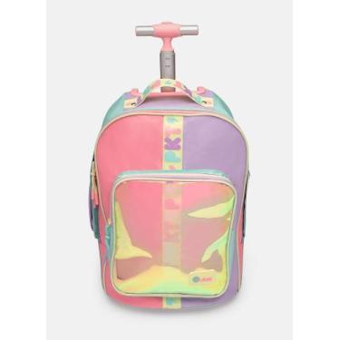 Imagem de Mochila com rodinha color block menina rosa holográfica puket