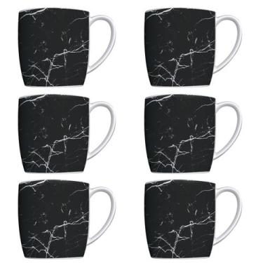 Imagem de Conjunto 6 Canecas Para Café Jogo Xícaras de Porcelana Preto Urban Ner