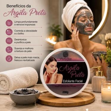 Imagem de Argila Preta Esfoliante Facial Veredas Cosméticos 200g Pele Oleosa