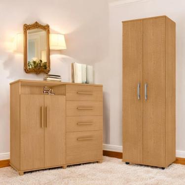 Imagem de Conjunto de Cômoda e Multiuso para Quarto Helena e Safira 5 Gavetas MDP Marrom Mobiliar Home Shop